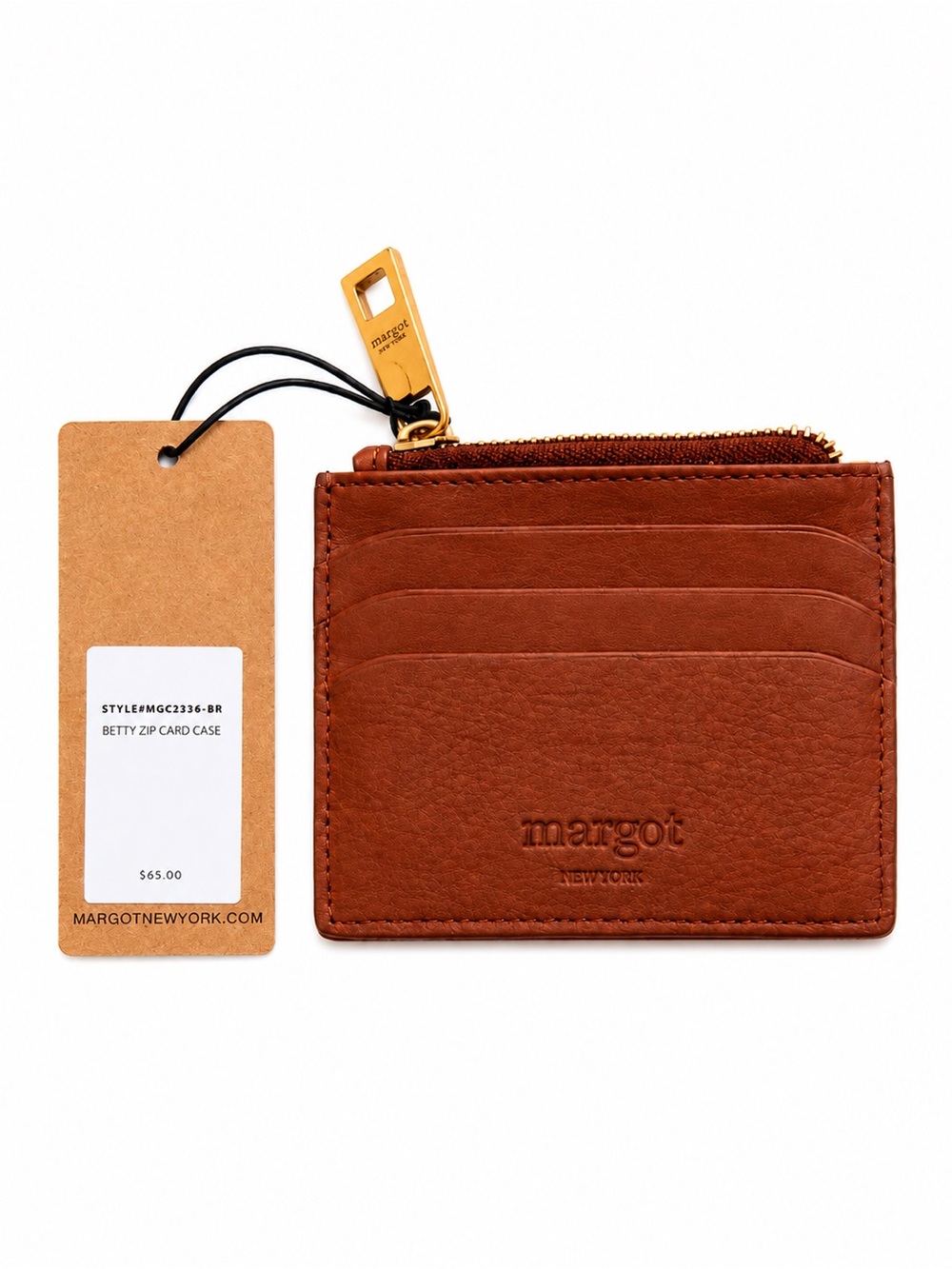 Margot New York Genuine Leather Betty Zip Card Case Wallet • Brown • NWT
